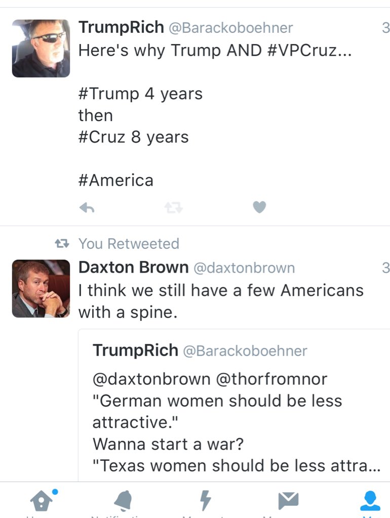 Barackoboehner's tweet photo. @mitchellvii @AC360 @tedcruz
I support Trump always. He's in for 4 cuz of bznz. This works best..
#KickButtDonald https://t.co/63Na9dA6CD