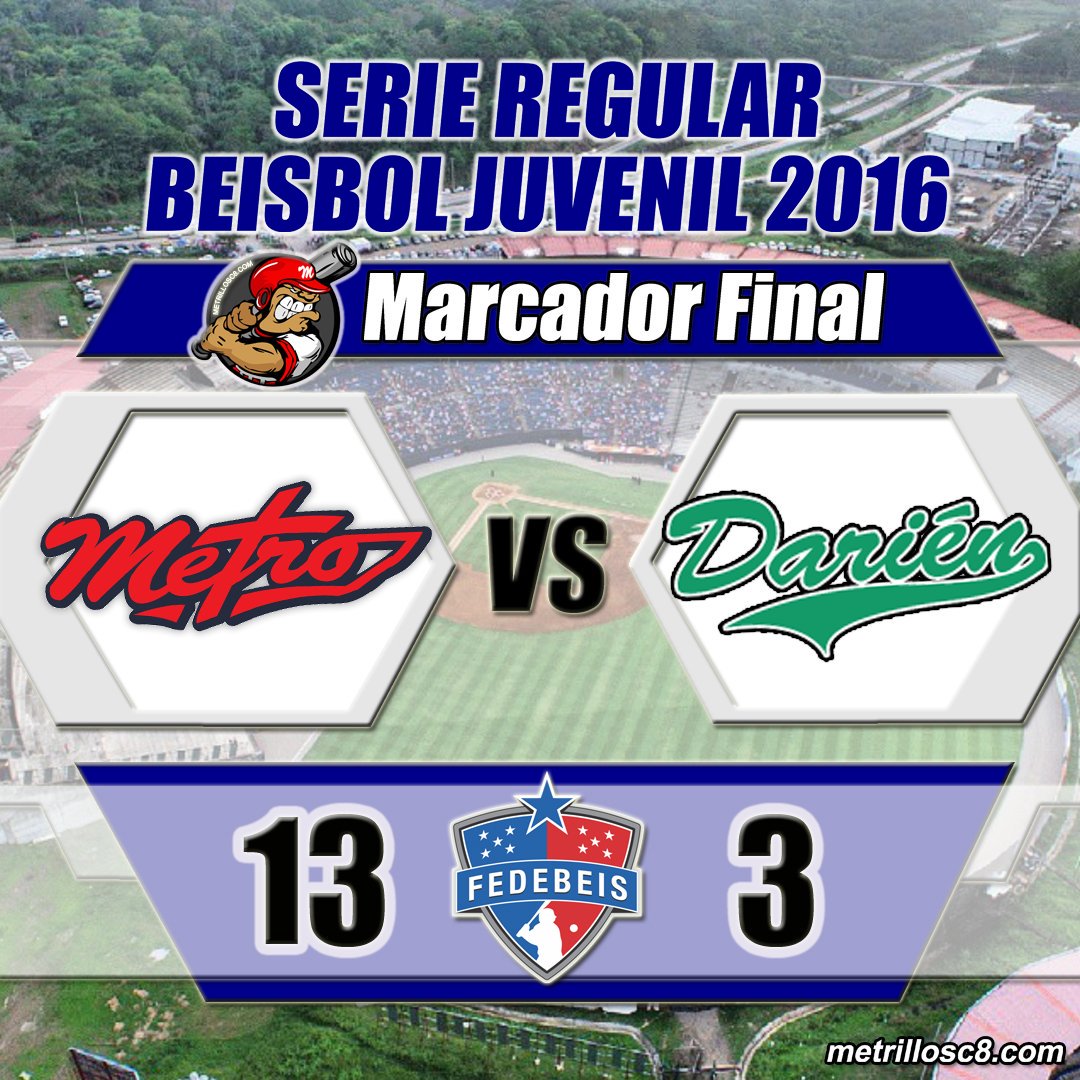 MetrillosC8's tweet photo. FINAL: Pmá Metro 13-3 Darién #Meteti #SerieRegular #BéisJuvenil2016 @rpc_radio @SertvDeportes @pandeportes @ericrpc https://t.co/1eP7b0VOia