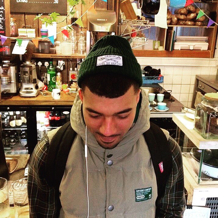 Courtesy of <a href="/SouthCoastRoast/">SouthCoastRoastCafe</a> Cj looking swish in his new High Life beanie! #Bournemouth #coffee
