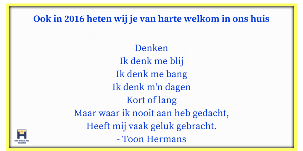Ook in 2016 heten wij je van harte welkom in ons huis. ow.ly/WIX6M