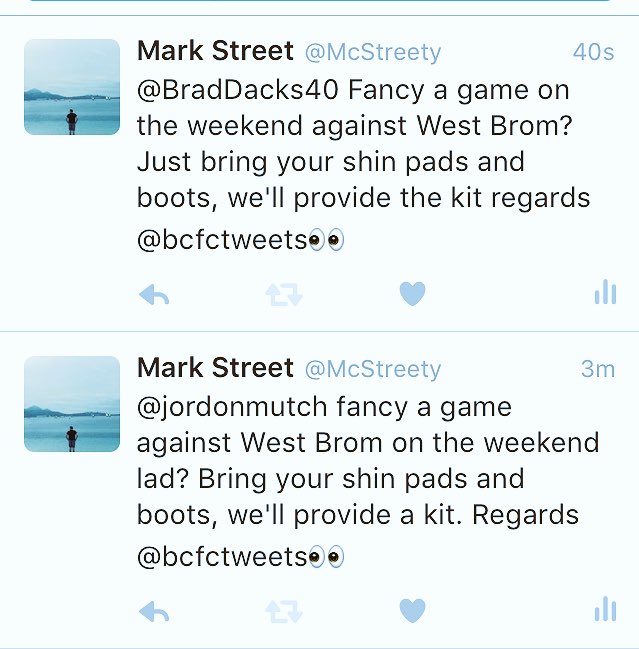 McStreety's tweet photo. Don't worry @bcfctweets I'm getting the ringers in for West Brom...
#TransferWindowIsOpen https://t.co/7i999D1Q1u