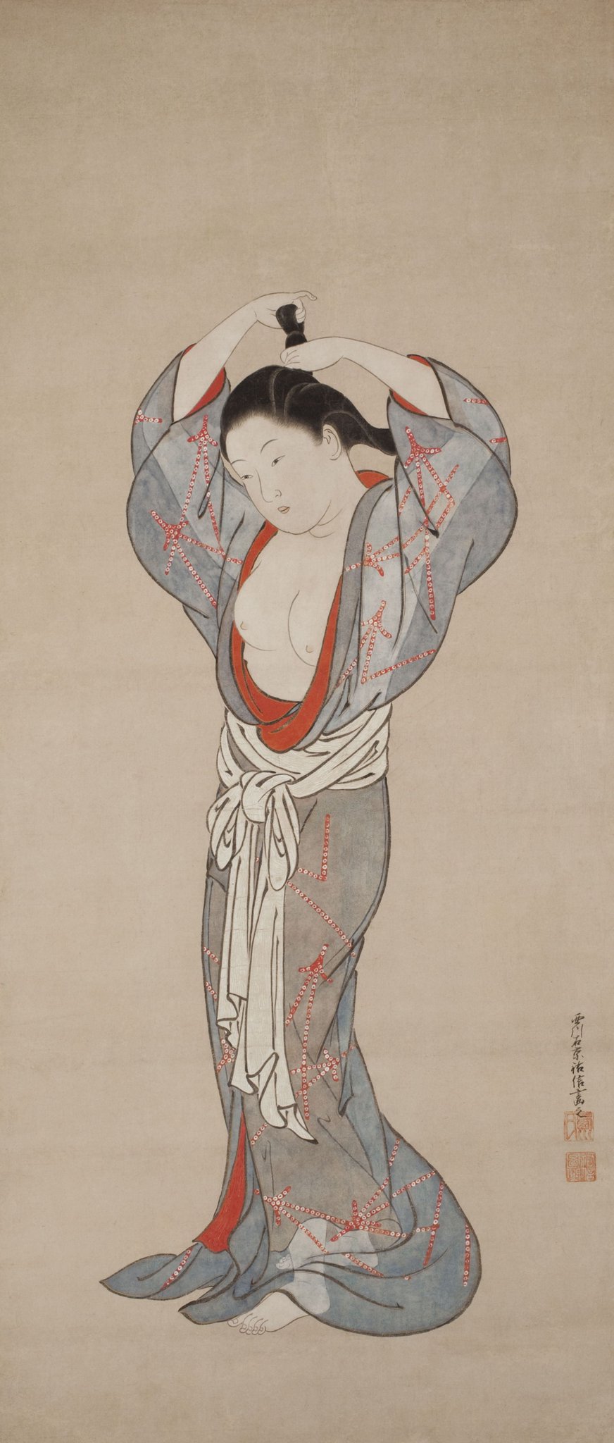 屏風絵  四季美人肉筆画  西川祐信筆 X에서 art NIKKEI 님 : 