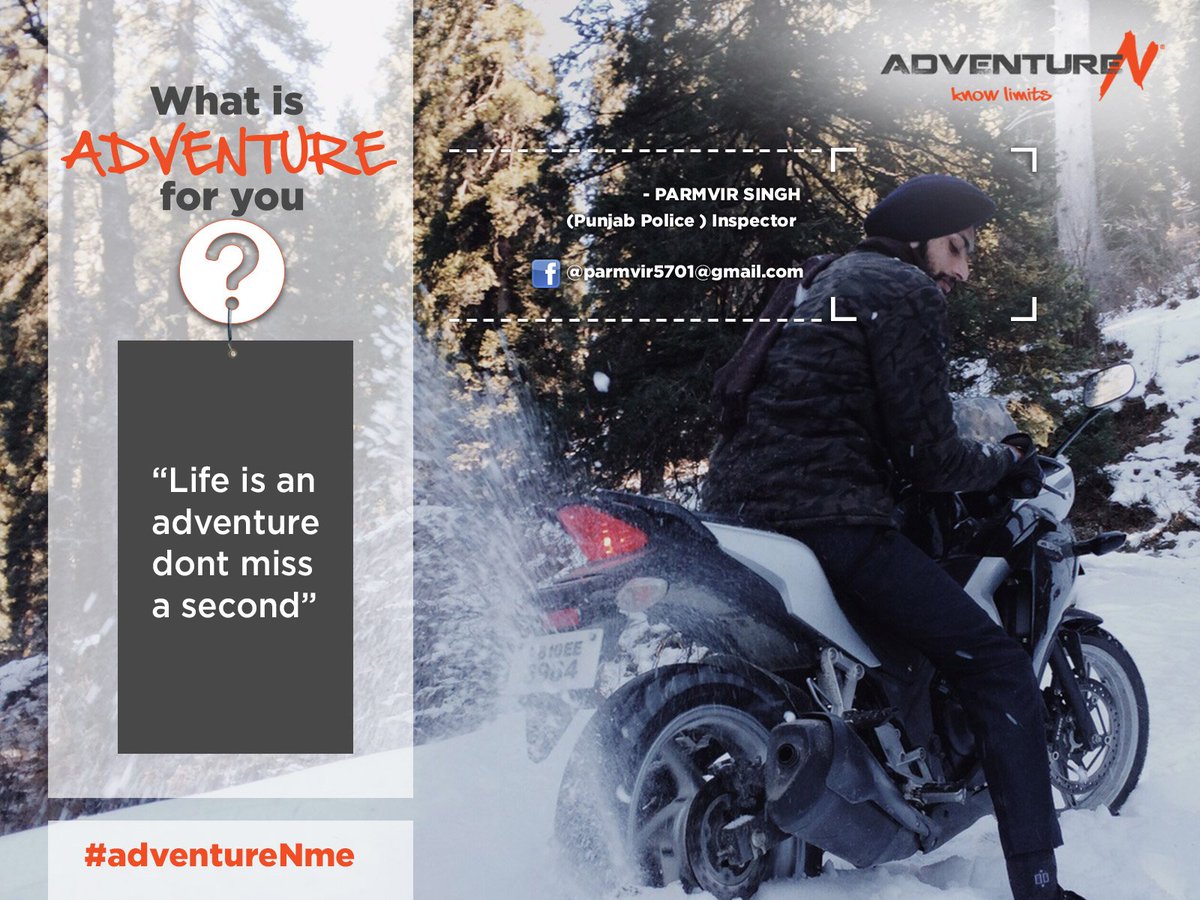 AdventureNcom's tweet photo. For Parmvir life is an 'adventure' , don't miss a second.
What's it for you?
#AdventureNme https://t.co/6dZUowDP2D