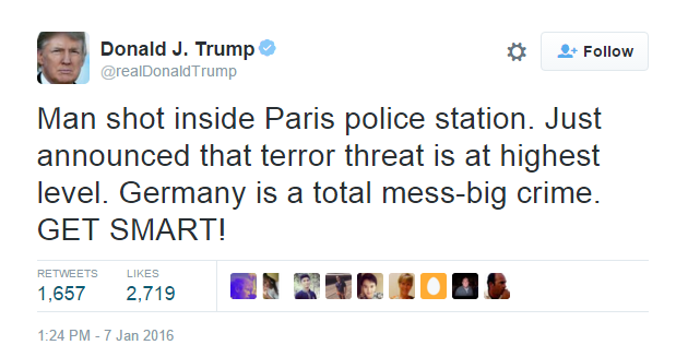 paddypower's tweet photo. This just in: Donald Trump thinks Paris is in Germany. https://t.co/4GEV9nuiTG