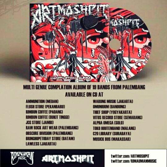 shekillDM's tweet image. Cd compilation album 19 band keren dari palembang 
Tersedia di @RAWROCKARTWEAR