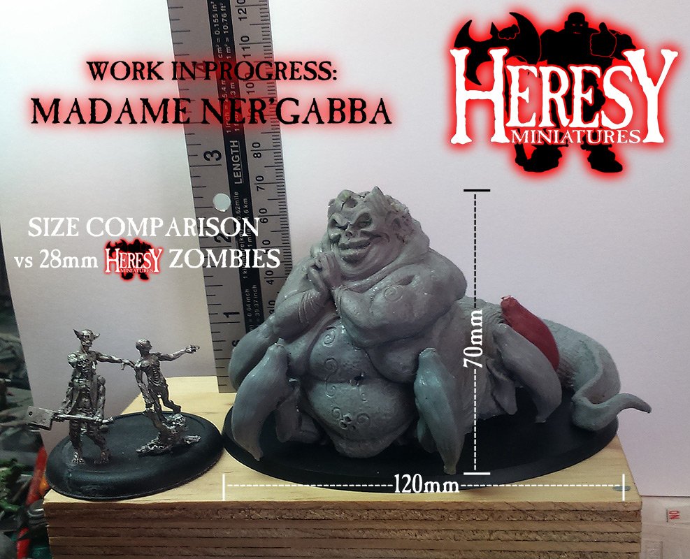 Size comparison shot for the WIP Madame Ner’gabba model. (She is missing a lot of tentacles &amp; jewellery etc )