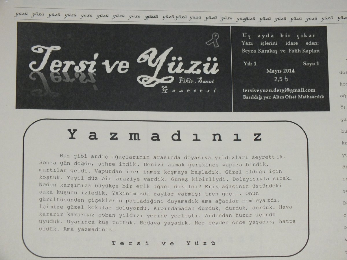 Tersi ve Yüzü gazetesinin mayıs 2014'te yayımlanan birinci sayısı: