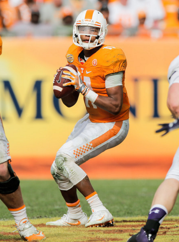 Vol_Football's tweet photo. #VolFact: With only 5 INTs thrown, @josh_dobbs1, no #Vols QB threw fewer since #PeytonManning threw just 4 in 1995 https://t.co/gTS4cECMZB