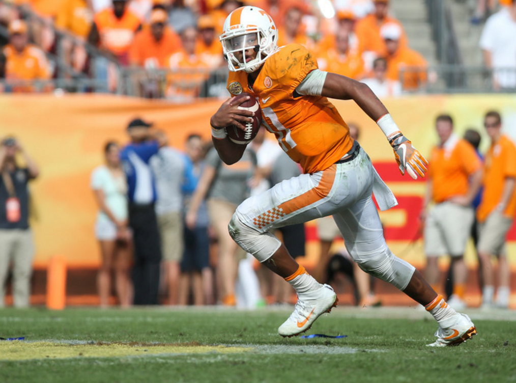 Vol_Football's tweet photo. #VolFact: With 671 rushing yards this season, @josh_dobbs1 set a new #Vols record for rushing yards by a QB π https://t.co/JX3oYNmPSe