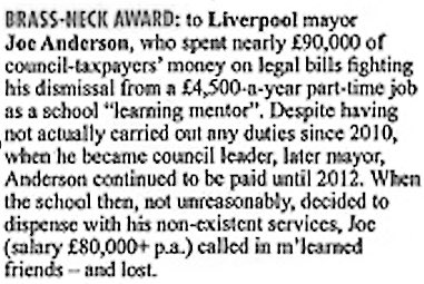 Congratulations to Mayor Anderson for his latest award in Private Eye. He must think he's made Liverpool very proud!