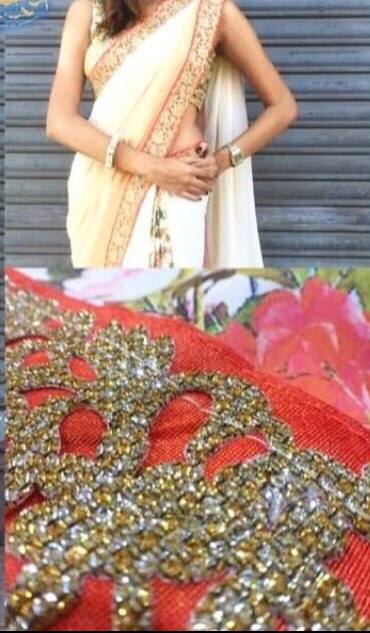 stunning Georgette floral crepe Saree with an embellished border ...... Can be made to any colour of your choice:)