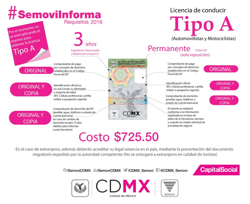 JiJuarez's tweet photo. .@CDMX_Semovi nos comparte los requisitos para tramitar los licencia tipo "A" en el DF https://t.co/xD5OdcOn3q