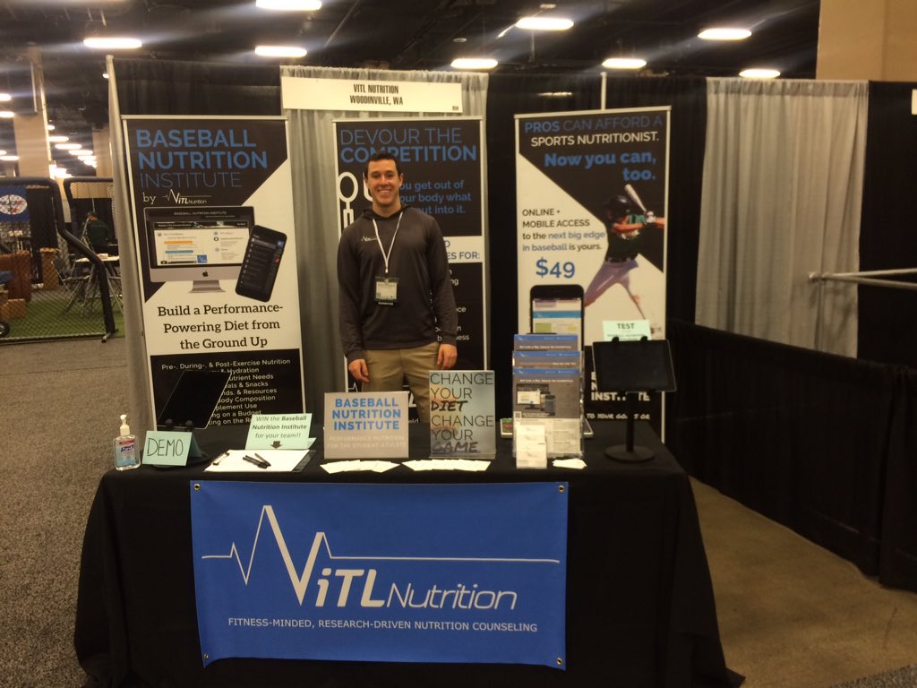 EatTrainEat's tweet photo. All set up at the @ABCA1945 Trade Show! Come say HI and demo the Baseball Nutrition Institute! Booth 859 #ABCA2016 https://t.co/pAw0EVix2Z
