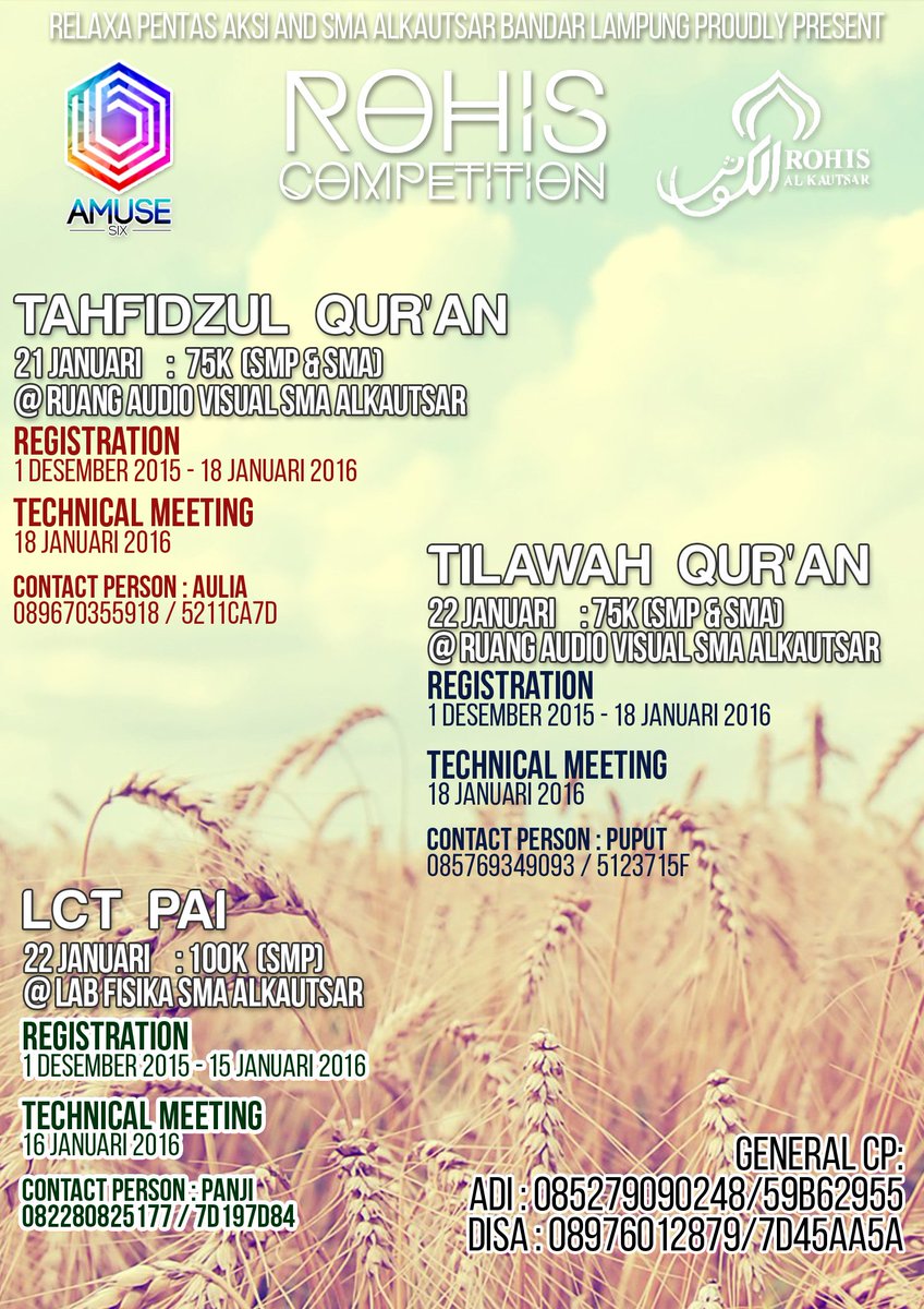 Untuk kalian yang berminat mengikuti lomba di bidang keagamaan Islam (Rohis) bisa cek 3 loma dibawah ini!