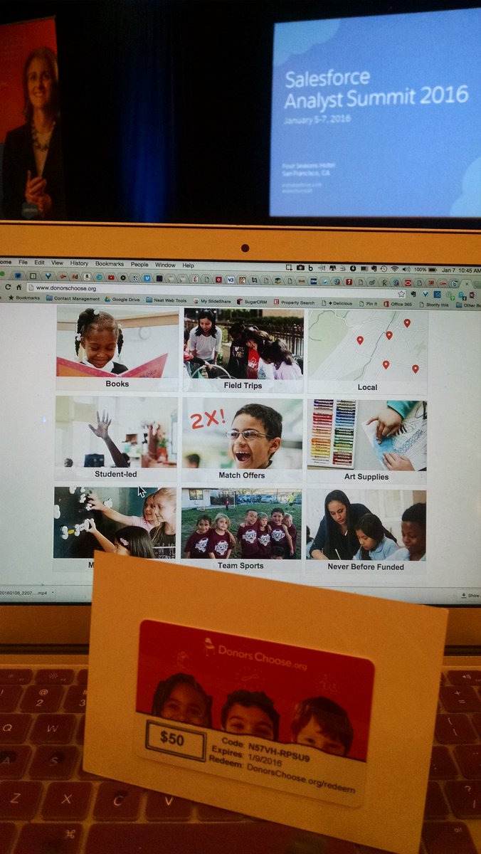 alanlepo's tweet photo. Kudos to @Salesforce for providing #SalesforceAR Summit attendees with @DonorsChoose certificates. #socbiz https://t.co/mC16QR3mTZ