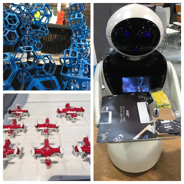 CVRIndy's tweet photo. #Drones the size of a quarter, robots that dance, and #3Dprinters for consumers, oh my! #NowTechnology #CES2016 #CES https://t.co/lw1mstAse3