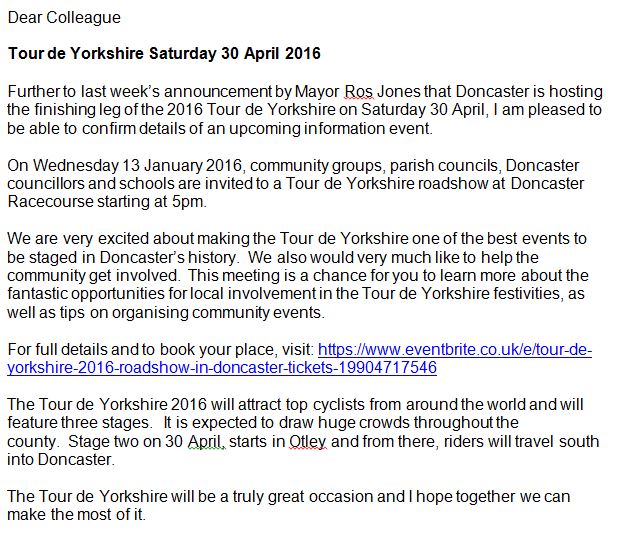 Donc_Comm_South's tweet photo. Please promote and share #doncasterisgreat #tourdeyorkshire https://t.co/KK07wBKS5D