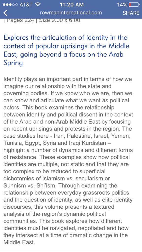 CarvajalF's tweet photo. za BOOK is out...I have a Ch on #Yemen 2011 here ...gr8 job @phil_haqeeqa !!! #PoliticalIdentities https://t.co/jyPEPpwnNW