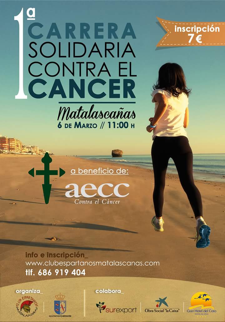 1ºCARRERA SOLIDARIA CONTRA EL CÁNCER a beneficio de @aecc_es Matalascañas 6 de marzo. ¡Participa!   <a href="/EspartanosClub/">Club Espartanos</a>