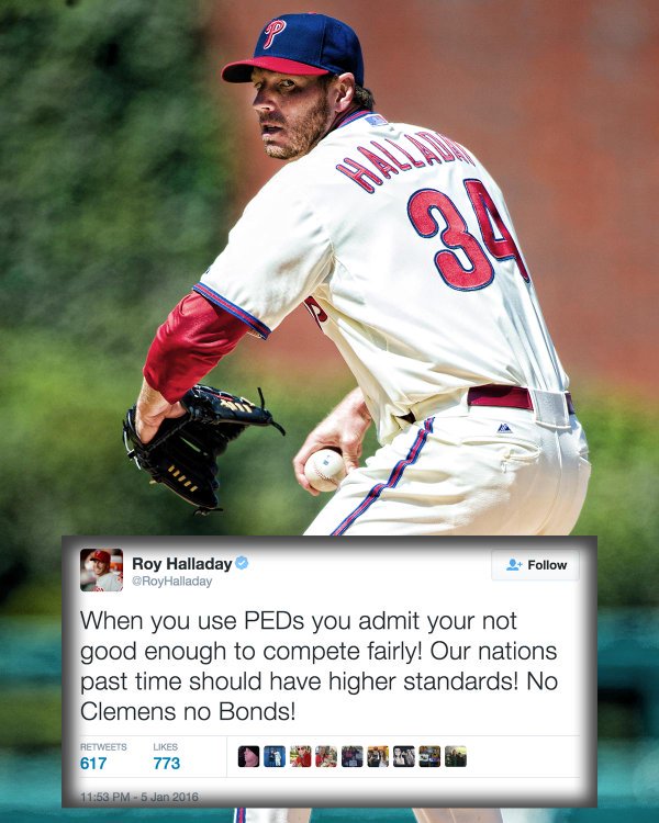SportsCenter's tweet photo. Roy Halladay doesn't shy away from his feelings about Barry Bonds and Roger Clemens. (via @BBTN) https://t.co/3xwECTwydU