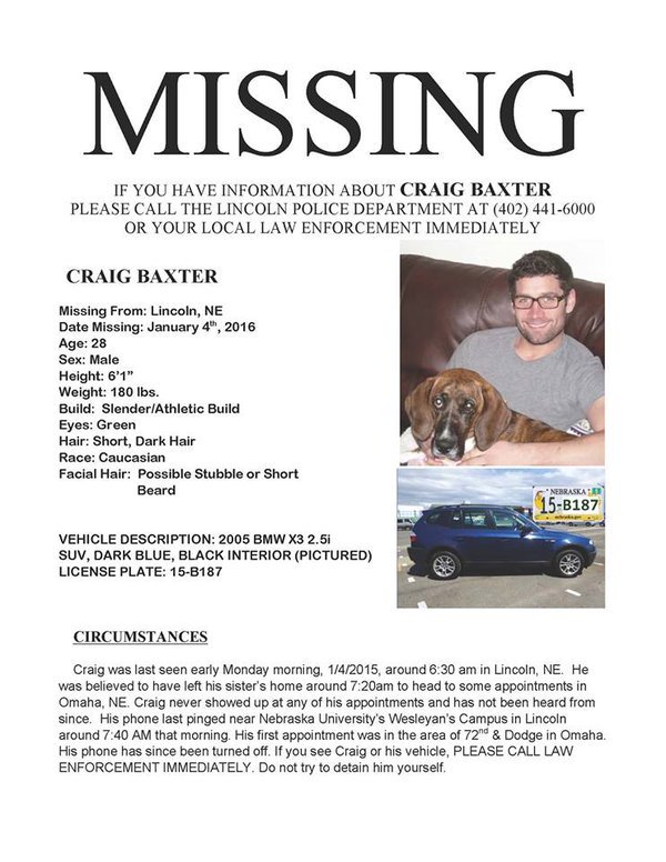 erinsorensen's tweet photo. MISSING: Craig Baxter. Drives dark blue '05 BMW, plate #15-B187. Call 911 with info. PLEASE RT #FindCraigBaxter https://t.co/QP39TfNedB