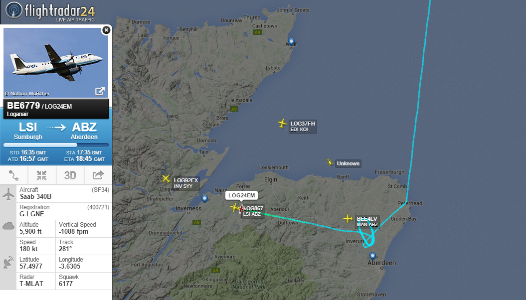 Flights to Aberdeen Airport are diverting to nearby airports because of