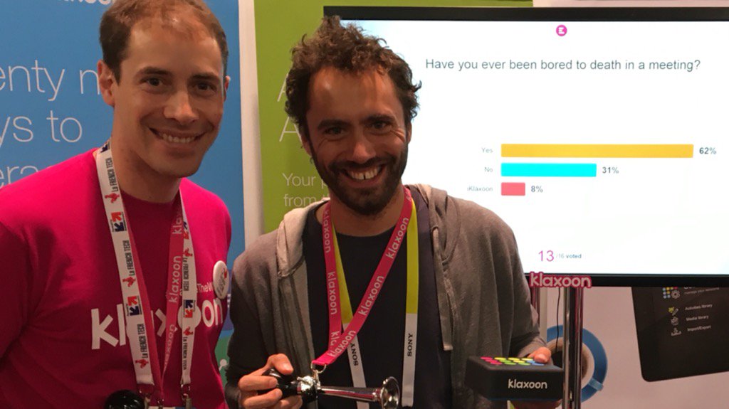 Augustin @Michel_Augustin helping us to make the world @KlaxoonFR ! Merci pour ta visite @intlCES #CES2016 !