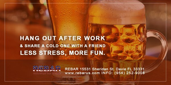 Wanna relax after a hard day of work? Come by and refresh your afternoon with a cold one! #ReBarVibes #DavieFl