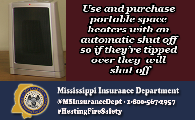 MSInsuranceDept's tweet image. Practice #HeatingFireSafety- Buy heater with #AutomaticShutOff switch that turns heater off if it is tipped over.