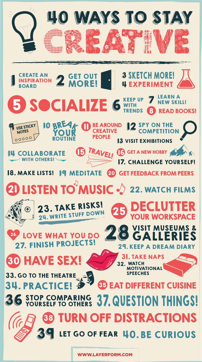 Layerform's tweet photo. 40 Ways to Stay Creative, enjoy the inspiration guys! https://t.co/8cCkzG3veJ #layerform #creative #motivation https://t.co/Qq4qVaXGJn