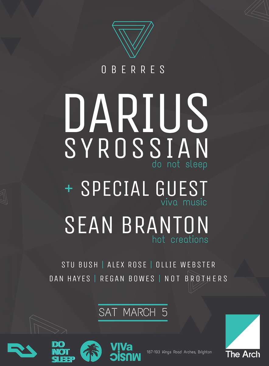 Early bird tickets on sale tomorrow midday these are limited so be quick.
<a href="/DariusSyrossian/">Darius Syrossian</a> @thearchbrighton
