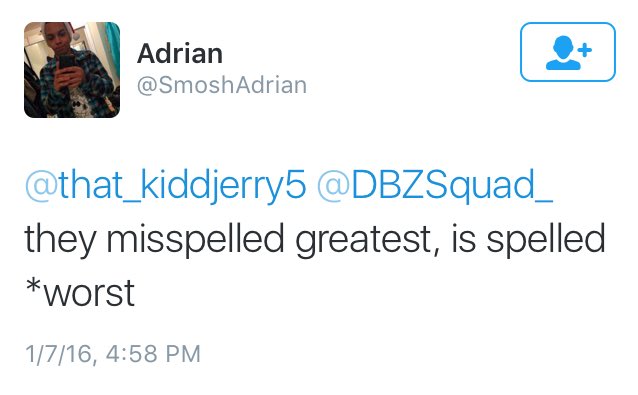DBZSquad_'s tweet photo. Each fave and RT is a punch in the face to @SmoshAdrian https://t.co/YjvFxkuywk