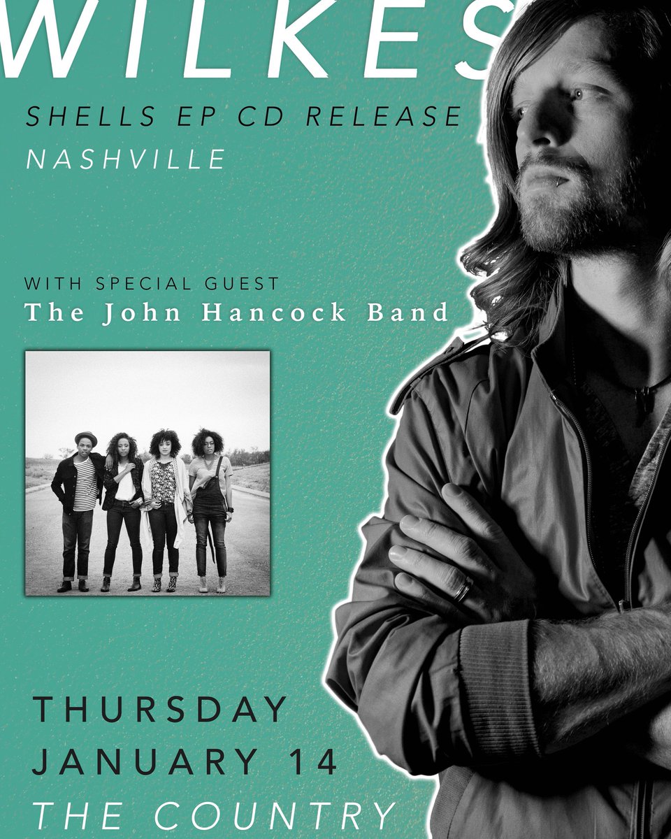 WILKESmusic's tweet photo. In 1 week (Jan 14) we’re playing a FREE showcase for #ShellsEP
Nashville
7:00 @TheCountryNash
w/ @JohnHancockBand https://t.co/H7dWKg6mnt