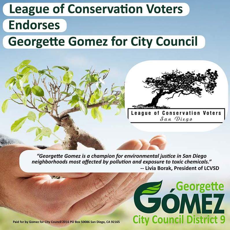 EJGeorgette's tweet photo. Proud to be endorsed by @LCVSD. #ShakeUpCityHall #VoteGomez #Gomez4D9 @votegomezd9 https://t.co/nvzneVwOlW https://t.co/1xRdYhfnNA