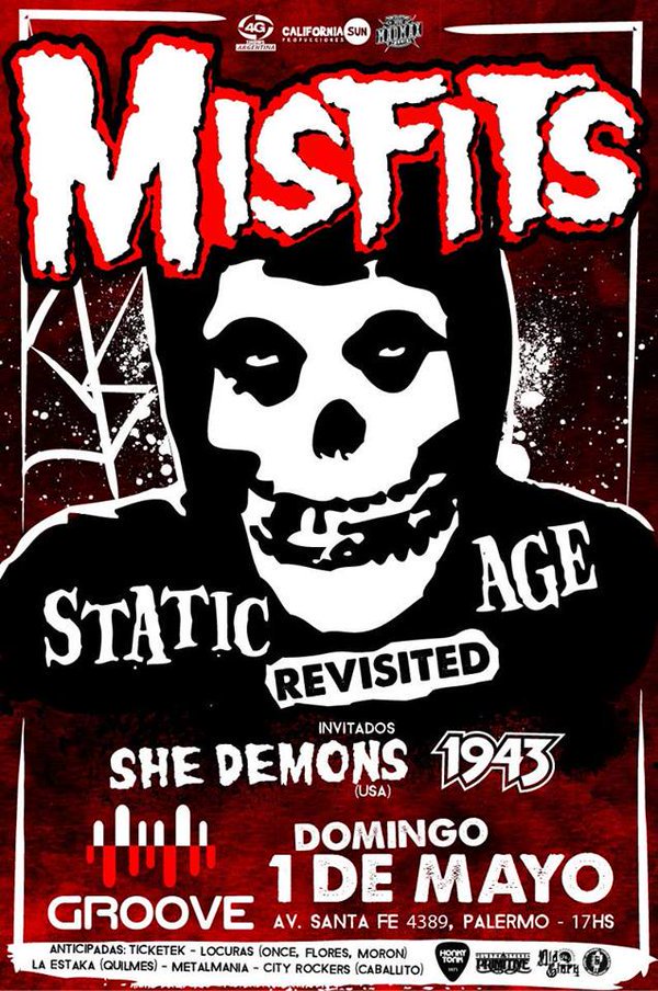 RadioMundoRock's tweet image. #MISFITS Static Age Revisited en Argentina, 1 de Mayo en #Groove, con #SheDemons y #1943