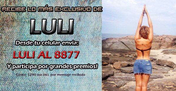 EventosLuli's tweet image. Las más hermosas y exclusivas fotos de @Lulichile a tu celular!! Envía sms con Luli al 8877, y gana premios!