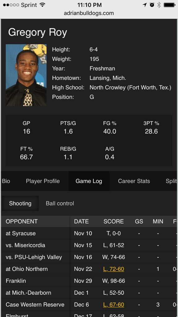 thevannzee's tweet photo. @joerexrode He averaged 1.6 points last season in D3 for @AdrianCollege last year. @MSU_Basketball #gregroy https://t.co/mRH5RUBknT
