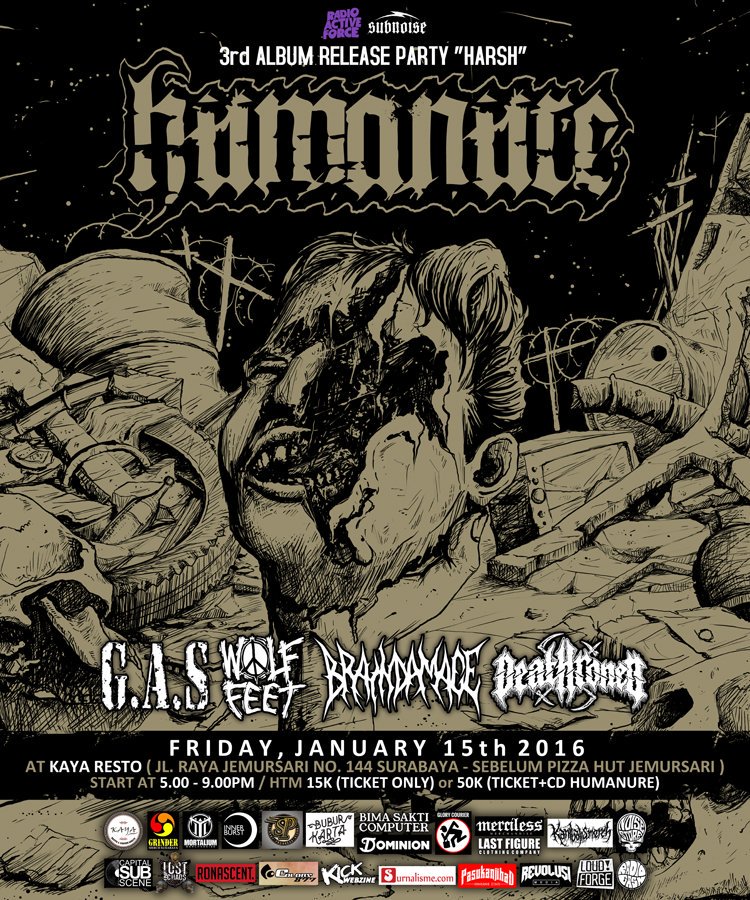 HUMANURE (@humanuregrind) on Twitter photo FLYER FINAL "3rd ALBUM RELEASE PARTY HUMANURE - HARSH" at <a href="/KAYAresto/">KAYA Resto</a> | tanggal, alamat venue, htm bisa cek flyer ! FLYER FINAL "3rd ALBUM RELEASE PARTY HUMANURE - HARSH" at <a href="/KAYAresto/">KAYA Resto</a> | tanggal, alamat venue, htm bisa cek flyer !