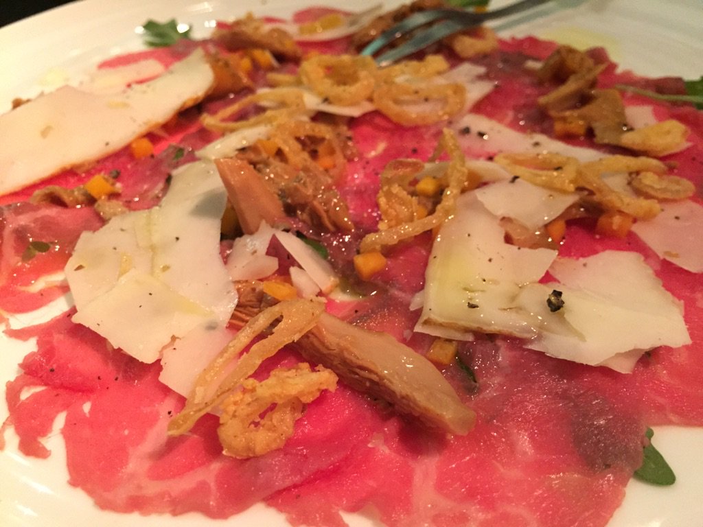MalikaBowling's tweet photo. The Carpaccio @pricciatlanta features pickled chanterelles + fried shallots. #buckheaddining #atleats https://t.co/1vQCS68Yb2