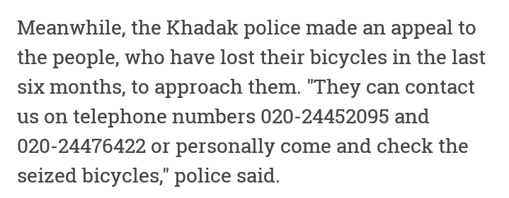 HarFUNlimited's tweet photo. Alcoholic held for theft, 26 bicycles worth Rs 1 lakh seized
https://t.co/Uaz8K2Khkz via @timesofindia
@pune
@SoPune https://t.co/LJrPqDOW6W