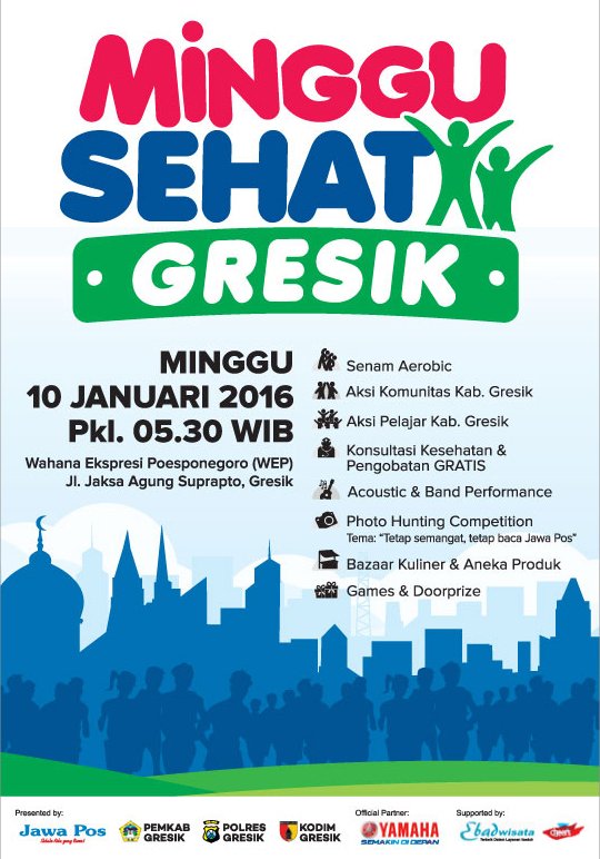 jawaposevent's tweet photo. Ikuti event Minggu Sehat Gresik hari Minggu 10 Januari 2016 jam 05.30 di Wahana Ekspresi Poesponegoro (WEP). https://t.co/P7N7SGHA0Y