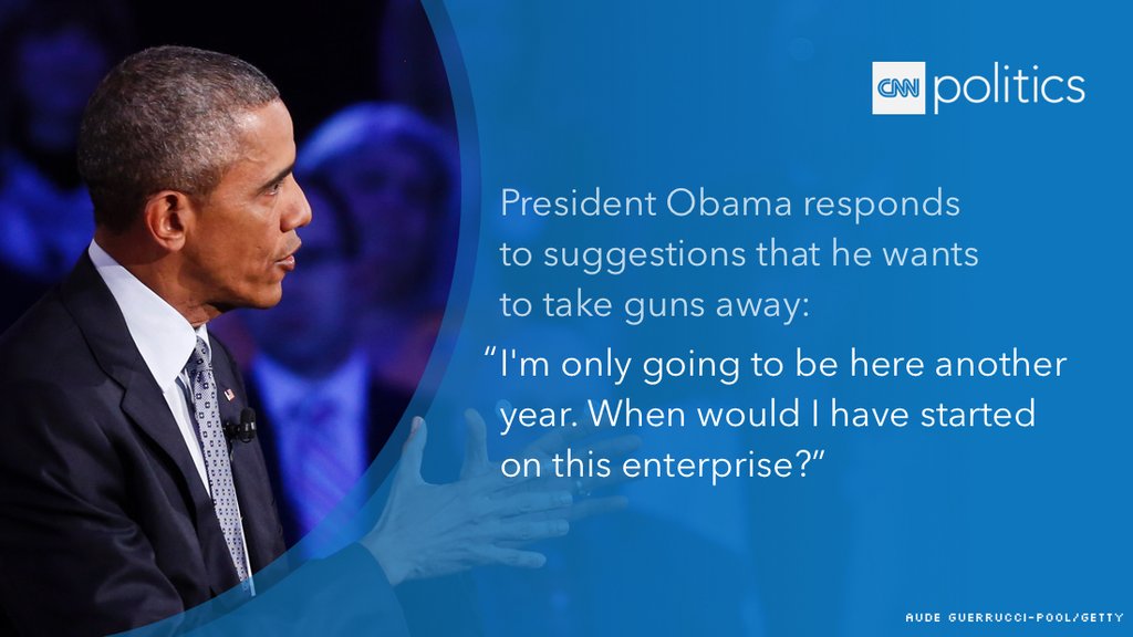 CNN's tweet image. .@POTUS responds to the idea that he wants to take away people's guns #GunsInAmerica cnn.it/22OmuEH