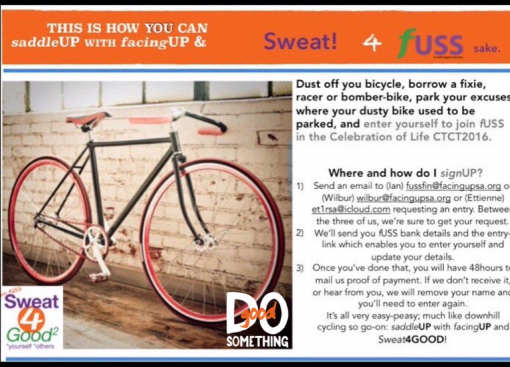 Sweat4Good's tweet photo. signUP to saddleUP with facingUP and Sweat4GOOD for fUSS sake. https://t.co/Nx5OEA0KKb