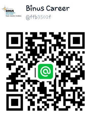 For your informations, go follow us everywhere! On Fb : Binus Career, IG : @binuscareer and on our line : @ffb3502f
