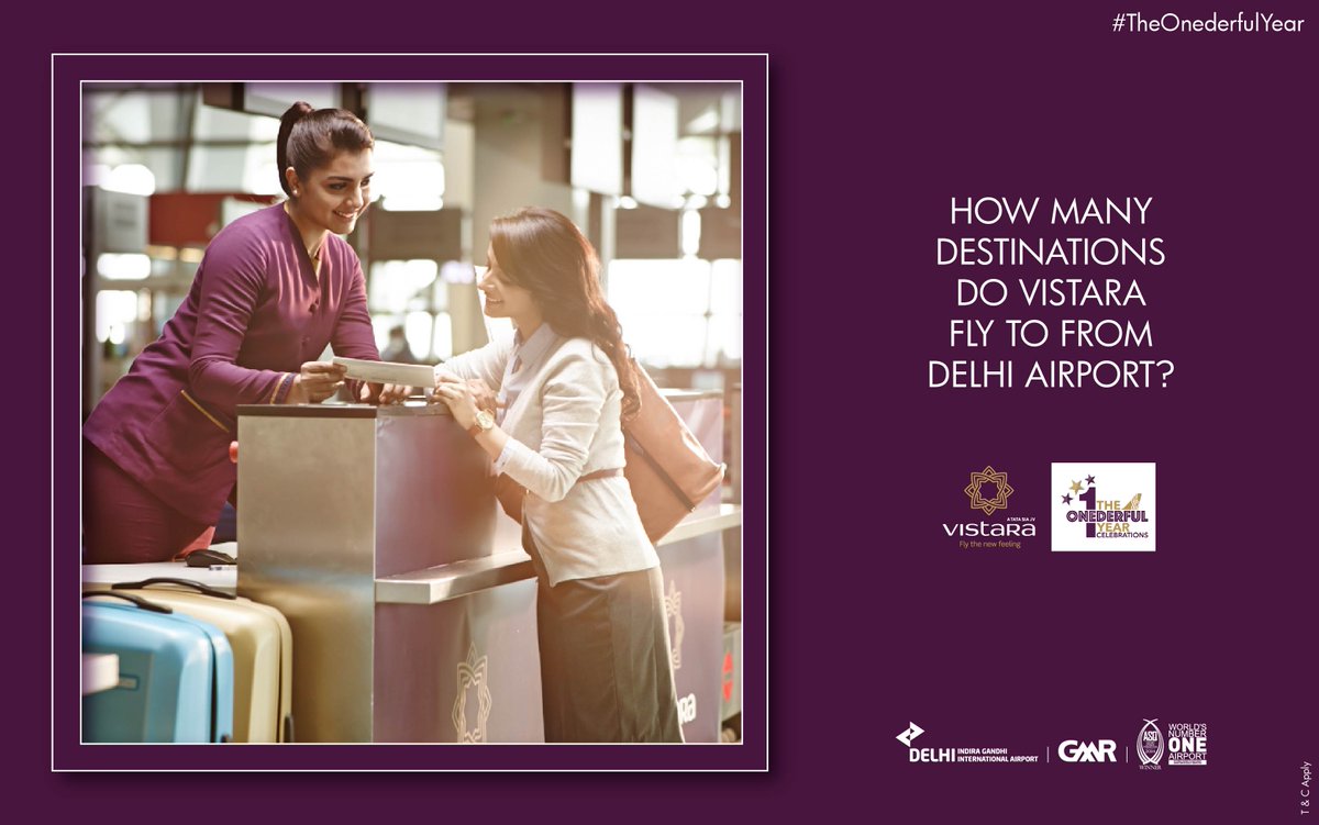 DelhiAirport's tweet photo. #Q1 - Tell us how much you know about @airvistara &amp; #WorldNumberOne #DelhiAirport #TheOnederfulYear #Contest https://t.co/FyB6iv2UbP