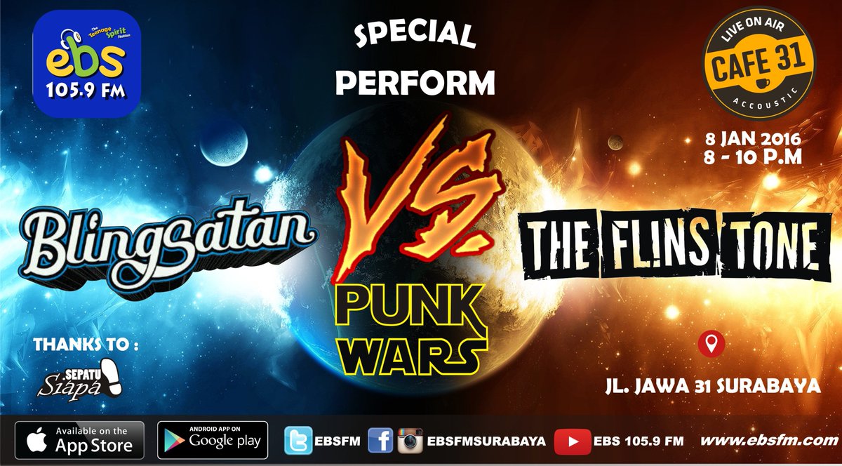 ebs1059fm's tweet photo. #PunkWars TONITE! @TFTofficial vs @Blingsatan_band .. Mana jagoan km?? Dateng, support mereka mlm ini di #EBSFM :) https://t.co/HGe1h0Tb5m