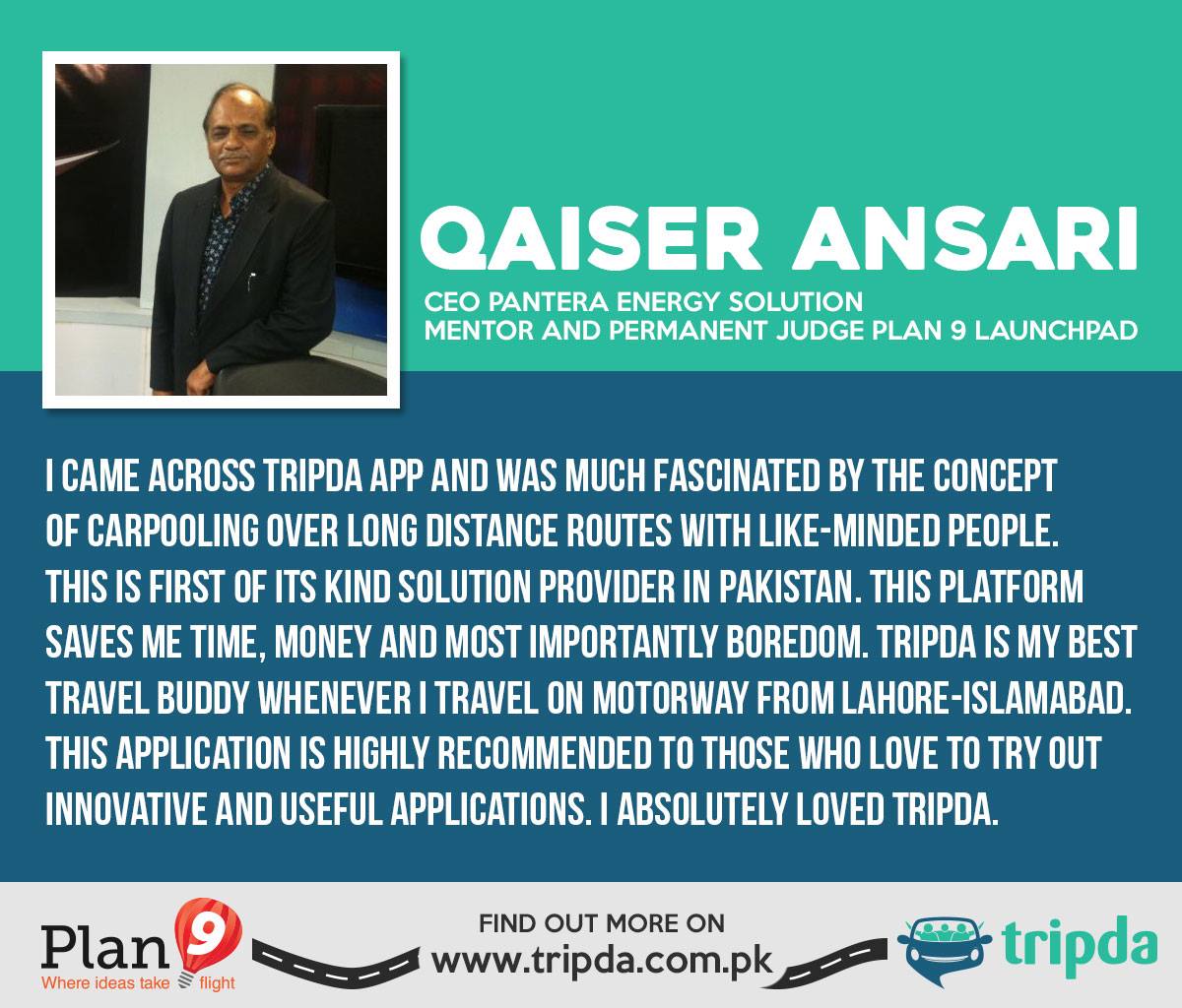 TripdaPakistan's tweet photo. Amazing words about @Tripda from @qfansari
@Plan9incubator 
#carpoolisfun #easy #carpooltoarfatowers #Plan9LaunchPad https://t.co/g8rHKQecLT