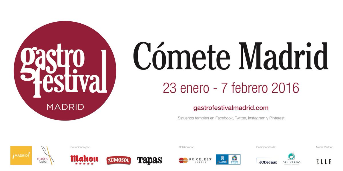 #Gastrofestival 2016 ya tiene fechas: del 23 de enero del 7 de febrero, ¡Cómete Madrid! gastrofestivalmadrid.com