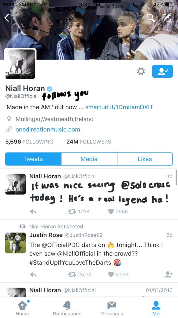 yxneu's tweet image. throwback to when niall followed me and tweeted me yesterday 😭💞