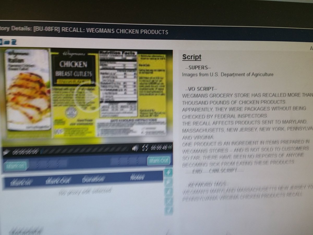 TomRodgersNews's tweet photo. I am excited to finish leftover Wegmans chicken for lunch today then I read this recall! Great #Chickenrecall. https://t.co/9igJjBXki5